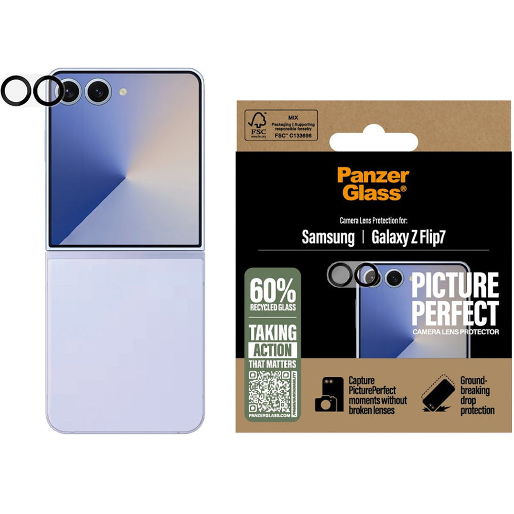 Szkło hartowane na aparat PanzerGlass PicturePerfect Camera Lens Protector dla Galaxy Z Flip7, czarno-przezroczyste